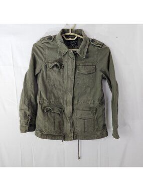 Lucky Brand Utility Jacket Womens Small Green Cinch Waist Full Zip Pockets